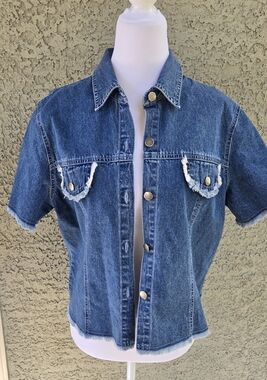 Expressions Vintage Short Sleeve Blue Denim Button-Up Shirt